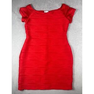 Miss Star Red Textured Bodycon Mini Dress Cap Sleeve Scoop Neck YM50051 XL‎